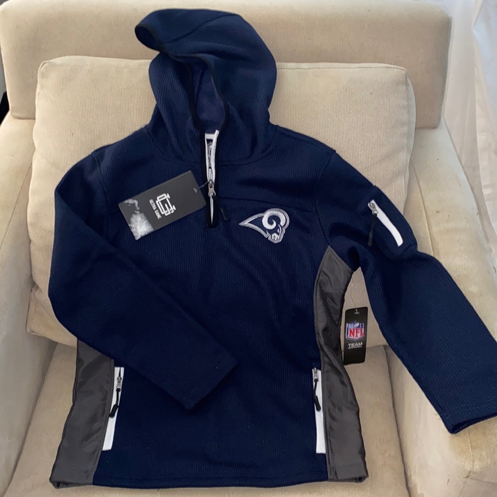 NFL Team Apparel Los Angeles Rams Quarter Zip Hooded Pull Over Kids L 14/16
